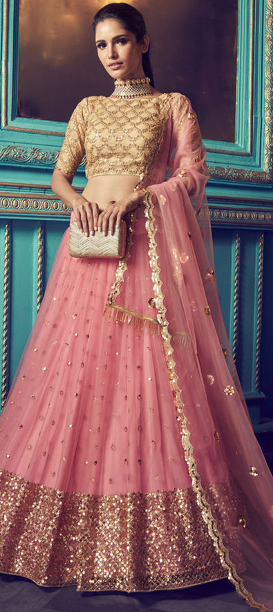 Net Wedding Lehenga in Pink and Majenta with Zari work-1678136