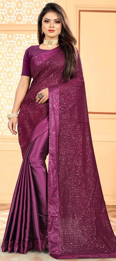 Silk Traditional Saree in Purple and Violet with Sequence Work-1679561