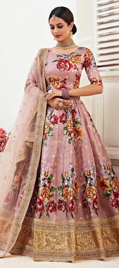 Bangalore Silk Festive Lehenga in Pink and Majenta with Border work-1687568