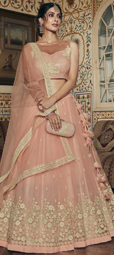 Net Engagement Lehenga in Pink and Majenta with Resham work-1692177