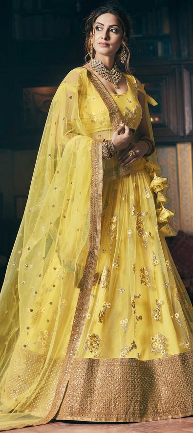 Net Engagement Lehenga in Yellow with Embroidered work-1692178