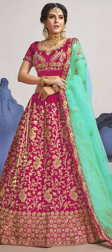 Satin Silk Festive Lehenga in Pink and Majenta with Embroidered work-1698834