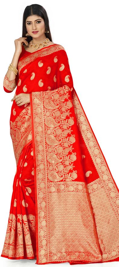 Silk Traditional Saree in Red and Maroon with Weaving Work-1699557