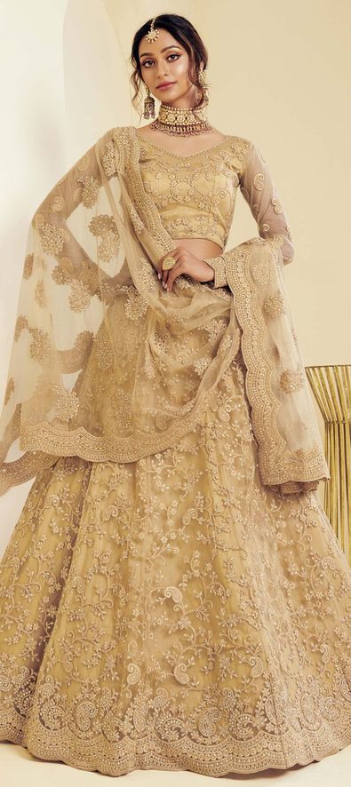 Net Wedding Lehenga in Gold with Thread work-1707679