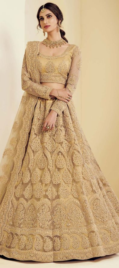 Net Engagement Lehenga in Gold with Embroidered work-1707684