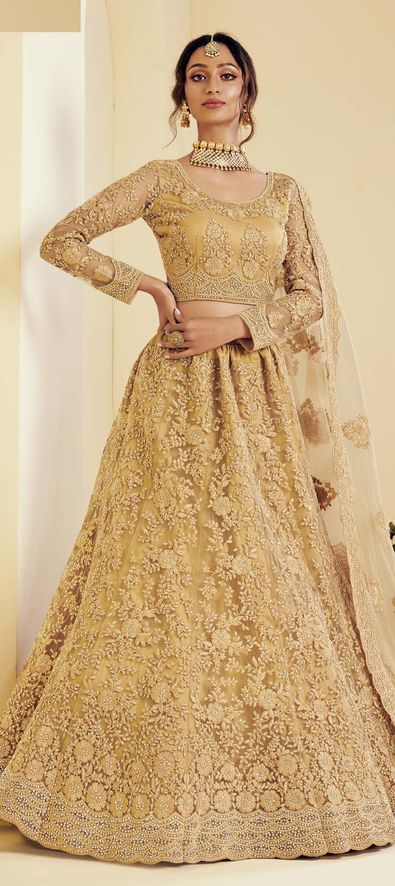 Net Wedding Lehenga in Gold with Stone work-1707687