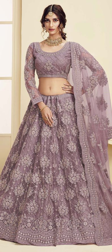 Net Wedding Lehenga in Purple and Violet with Thread work-1707690