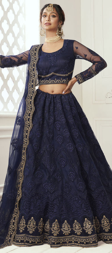 Net Wedding Lehenga in Blue with Zari work-1711339