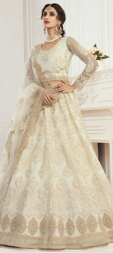 Net Wedding Lehenga in White and Off White with Zari work-1711340