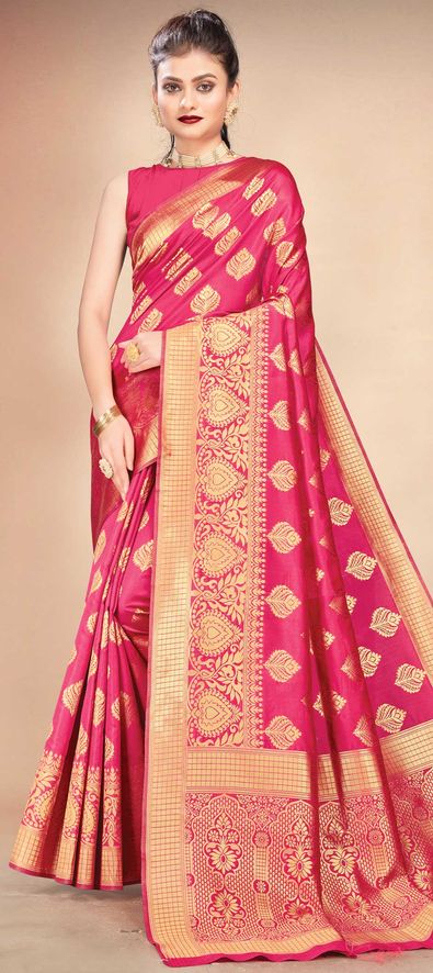 Banarasi Silk Traditional Saree in Pink and Majenta with Weaving Work-1711547