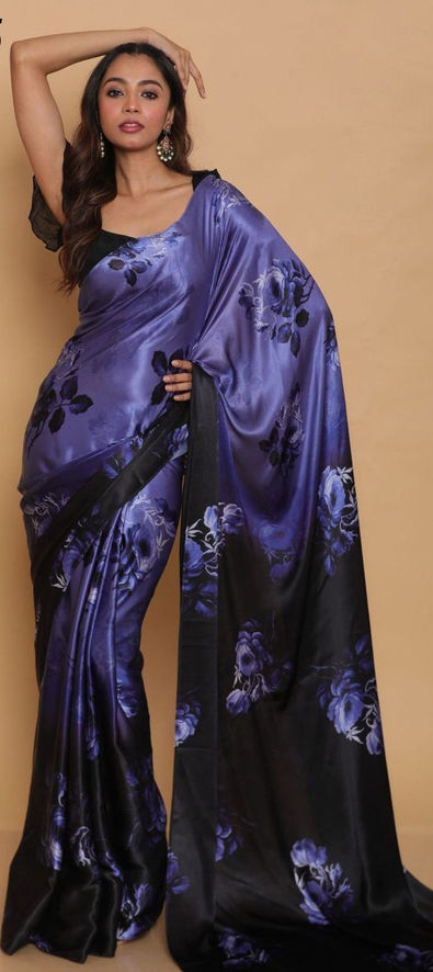 Satin Silk Traditional Saree in Purple and Violet with Digital Print Work-1727485