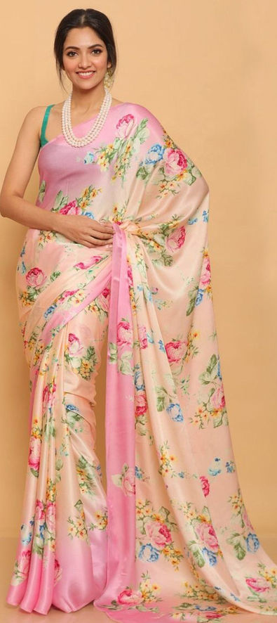 Silk Traditional Saree in Pink and Majenta with Floral Work-1727492