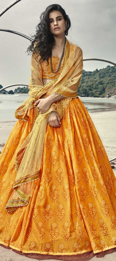 Organza Silk Festive Lehenga in Yellow with Printed work-1732907