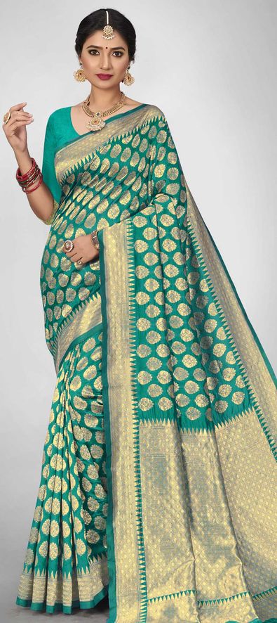 Jacquard Traditional Saree in Blue with Weaving Work-1734069