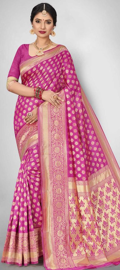 Art Silk Traditional Saree in Pink and Majenta with Weaving Work-1734250