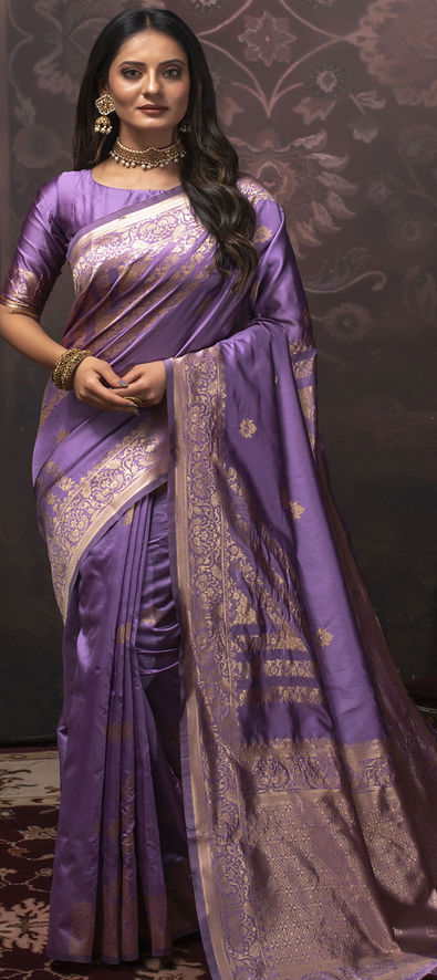 Silk Traditional Saree in Purple and Violet with Weaving Work-1734597