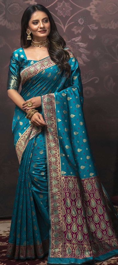 Silk Traditional Saree in Blue with Weaving Work-1735540