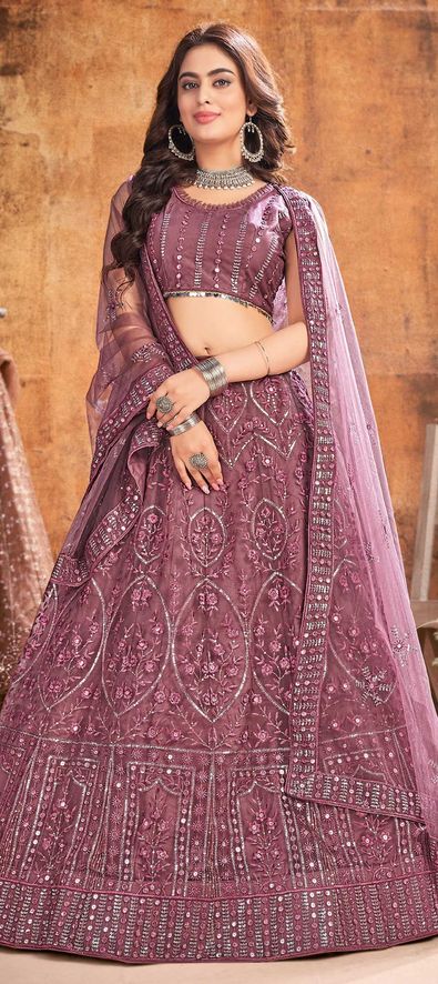 Net Wedding Lehenga in Pink and Majenta with Thread work-1735882