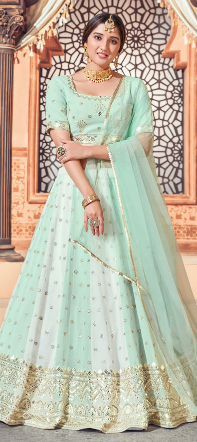 Georgette Bridal Lehenga in Blue with Resham work-1741422