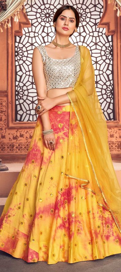 Cotton Wedding Lehenga in Yellow with Tye n Dye work-1746147