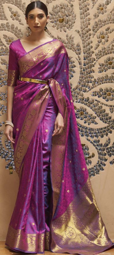 Silk Traditional Saree in Purple and Violet with Weaving Work-1746568