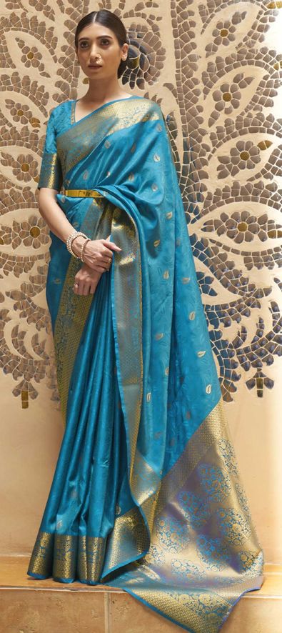 Kanchipuram Silk Traditional Saree in Blue with Weaving Work-1746571