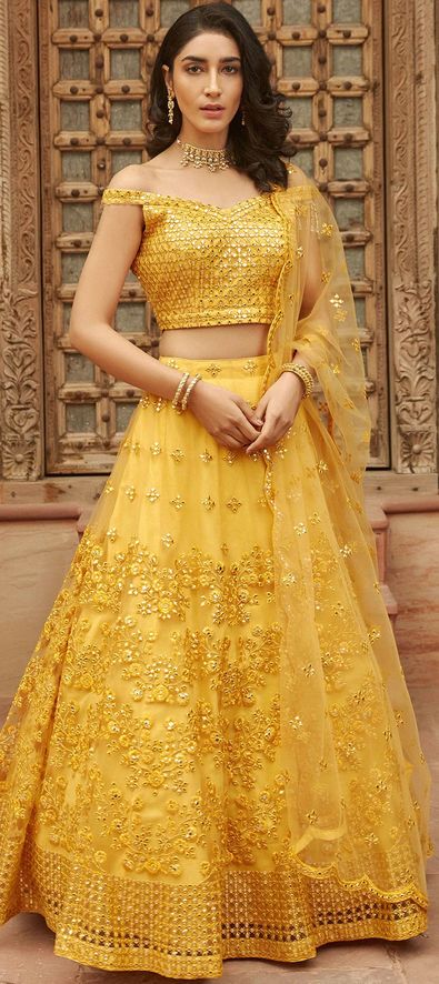 Organza Silk Reception Lehenga in Yellow with Resham work-1746647