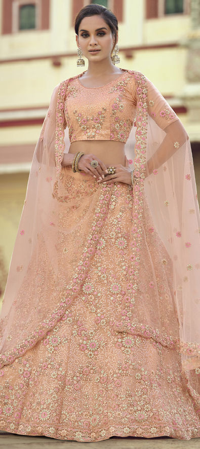 Net Wedding Lehenga in Pink and Majenta with Thread work-1747176