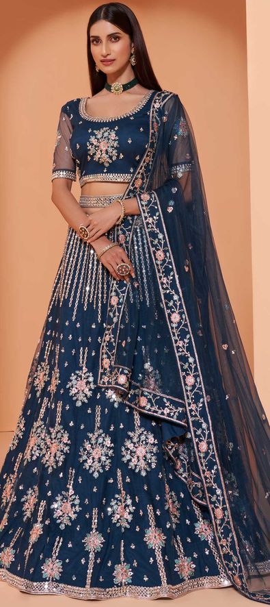 Net Festive Lehenga in Blue with Thread work-1748693