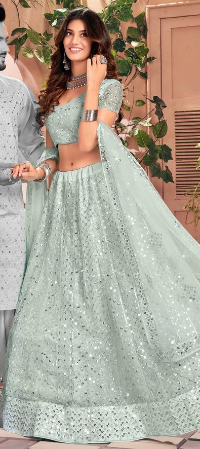 Net Wedding Lehenga in Blue with Thread work-1748813