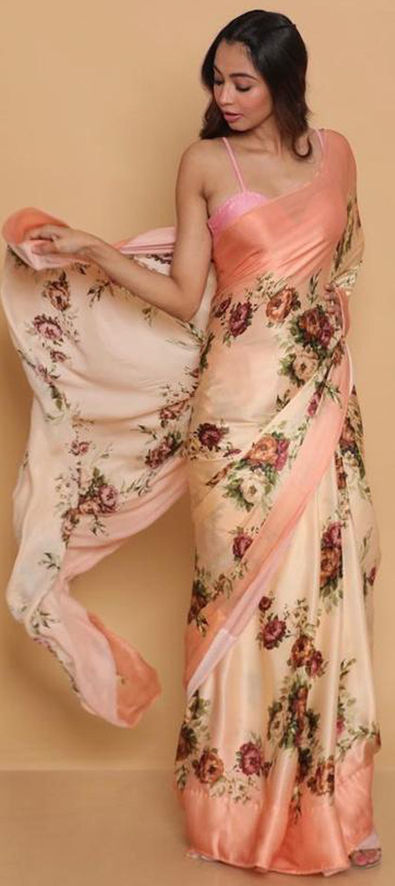 Silk Traditional Saree in Beige and Brown with Floral Work-1749751