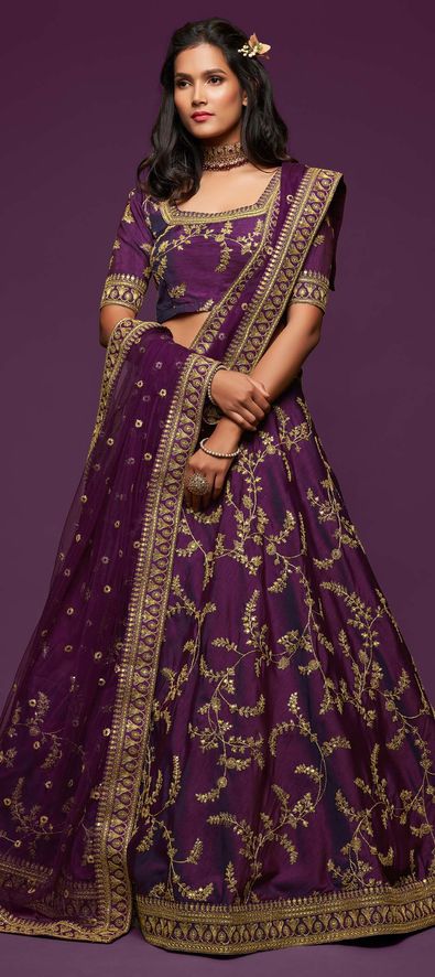 Art Silk Wedding Lehenga in Purple and Violet with Thread work-1752874