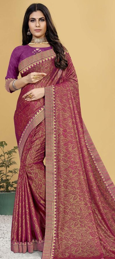 Lycra Party Wear Saree in Purple and Violet with Border Work-1776729