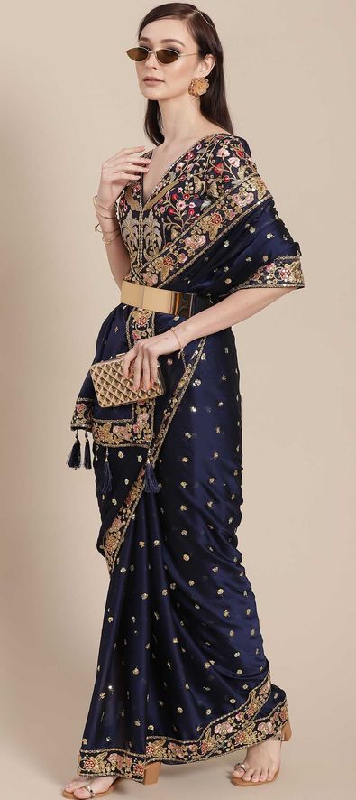 Silk Traditional Saree in Blue with Zari Work-1776910