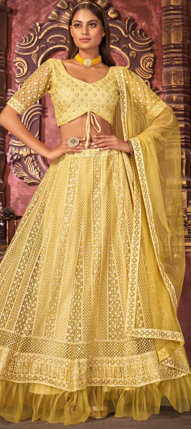 Net Wedding Lehenga in Yellow with Thread work-1777986