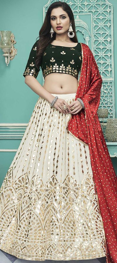 Georgette Wedding Lehenga in Beige and Brown with Gota Patti work-1779287