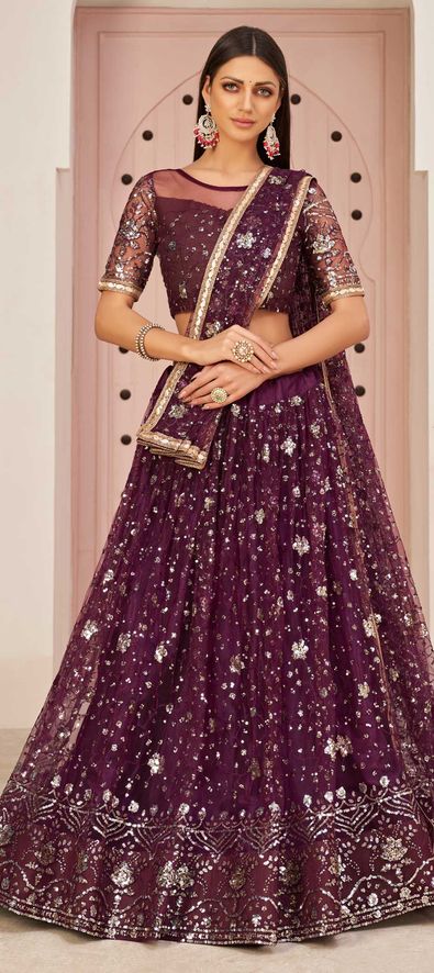 Net Wedding Lehenga in Purple and Violet with Zari work-1785151