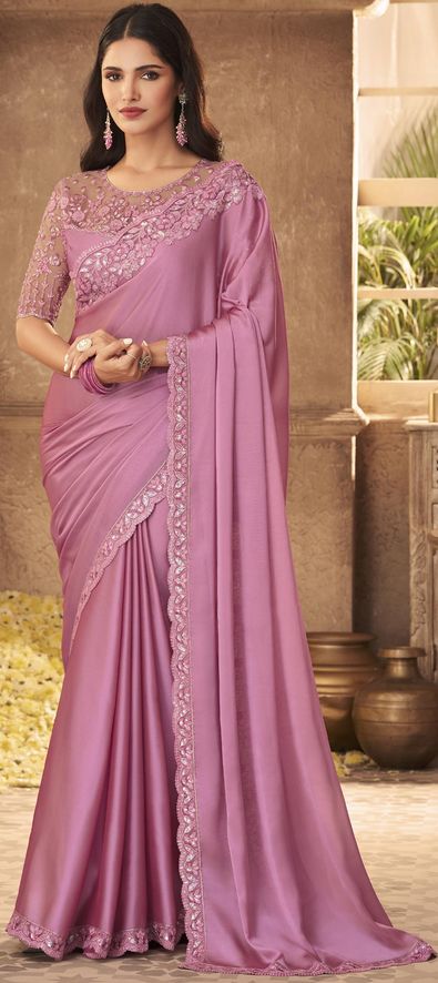 Georgette Party Wear Saree in Pink and Majenta with Sequence Work-1786527