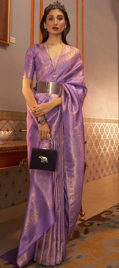 Satin Silk Designer Saree in Purple and Violet with Weaving Work-1786644