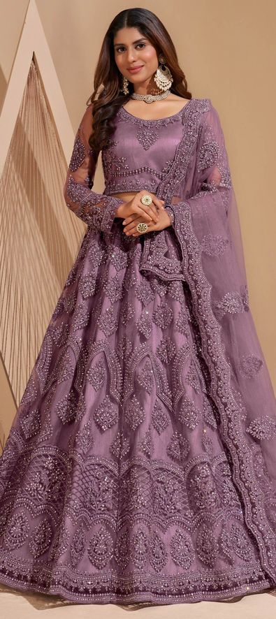 Net Wedding Lehenga in Purple and Violet with Stone work-1792132