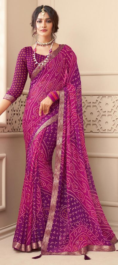 Chiffon Party Wear Saree in Pink and Majenta with Broches Work-1795389