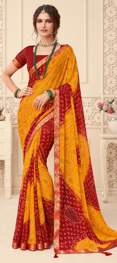 Chiffon Party Wear Saree in Yellow with Printed Work-1795391