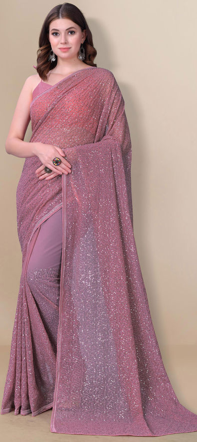 Georgette Designer Saree in Pink and Majenta with Embroidered Work-1806149