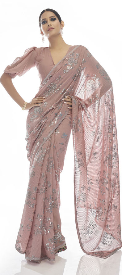 Georgette Bollywood Saree in Pink and Majenta with Sequence Work-1806577