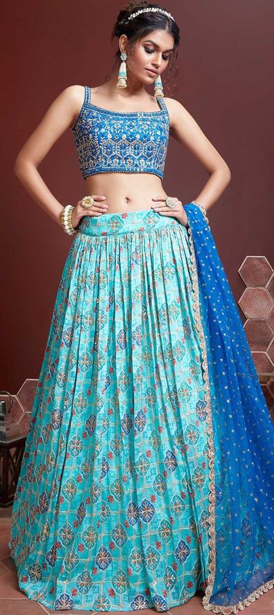 Chiffon Wedding Lehenga in Blue with Thread work-1807297