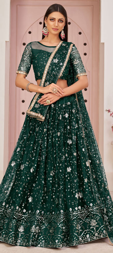 Net Wedding Lehenga in Green with Sequence work-1808602