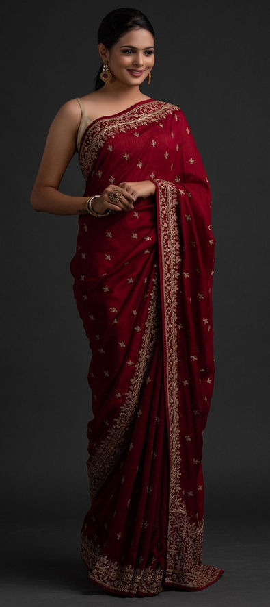 Art Silk Traditional Saree in Red and Maroon with Sequence Work-1809473