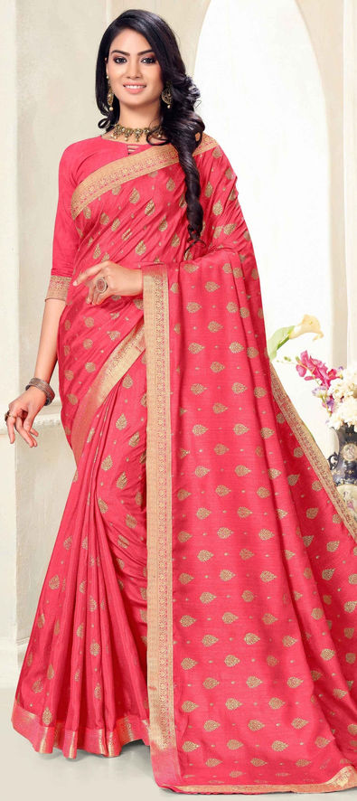 Art Silk Casual Saree in Pink and Majenta with Foil Print work