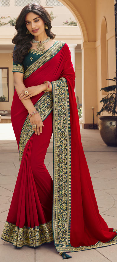 Art Silk Traditional Saree in Red and Maroon with Embroidered Work-1812370