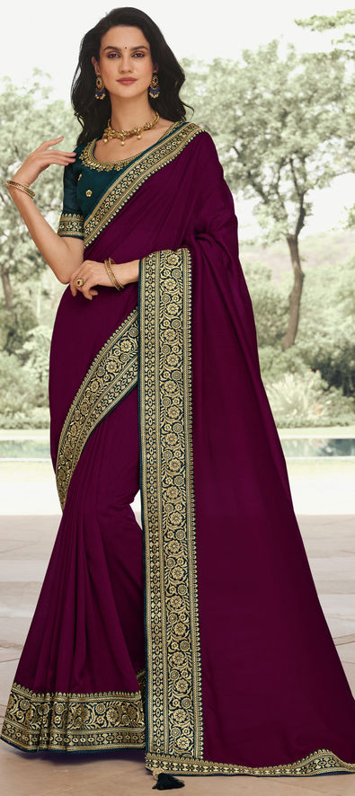 Silk Traditional Saree in Purple and Violet with Zari Work-1812373